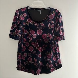 1. State Nordstrom All over floral velvet flower blouse with puff short sleeves
